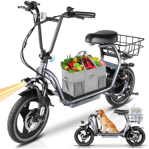 SANOPY Electric Scooters for Adults with Basket, 14" Fat Tire, 870W Peak 500Wh Battery, 30 Miles Range, 21MPH Top Speed, Foldable Electric Scooter for Commuting,Gray