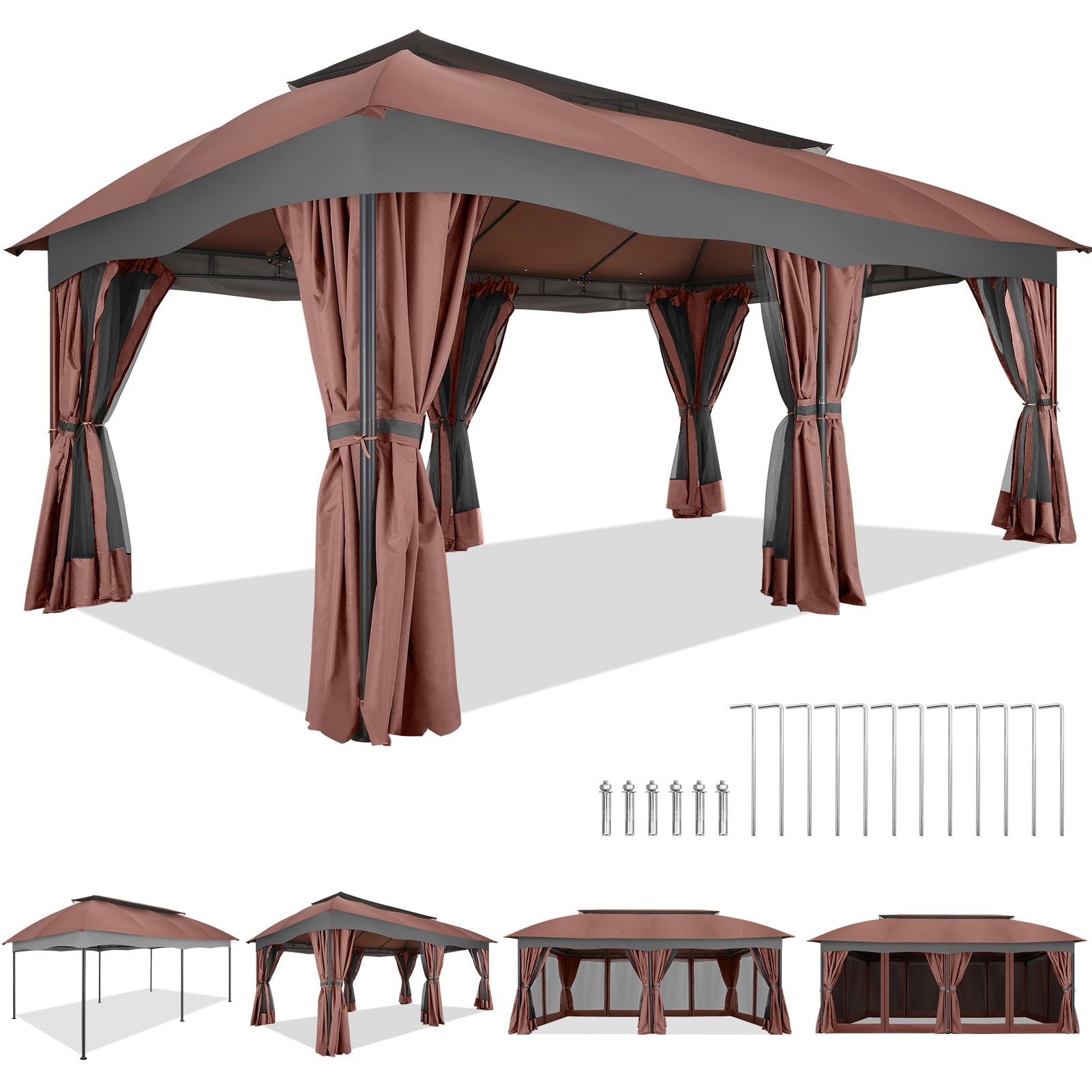 Gazebo 12x20 Heavy Duty Patio Gazebo with Mosquito Netting Deck Gazebo with Metal Steel