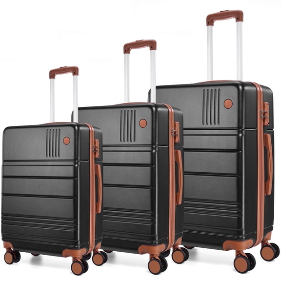 COBIZI Luggage Sets 3 Piece, ABS PC Hard Shell Suitcases with Wheels, TSA Aproved Lock and Convient Side Hook, Travel Suit Case Set for Men and Women, Black