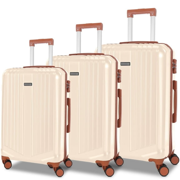 COBIZI 3-Piece Hardshell Luggage Sets Hardside ABS+PC with 360°Spinner Wheels&TSA Lock,Lightweight 3 Pc Luggage Sets,20in 24in 28in(Beige)