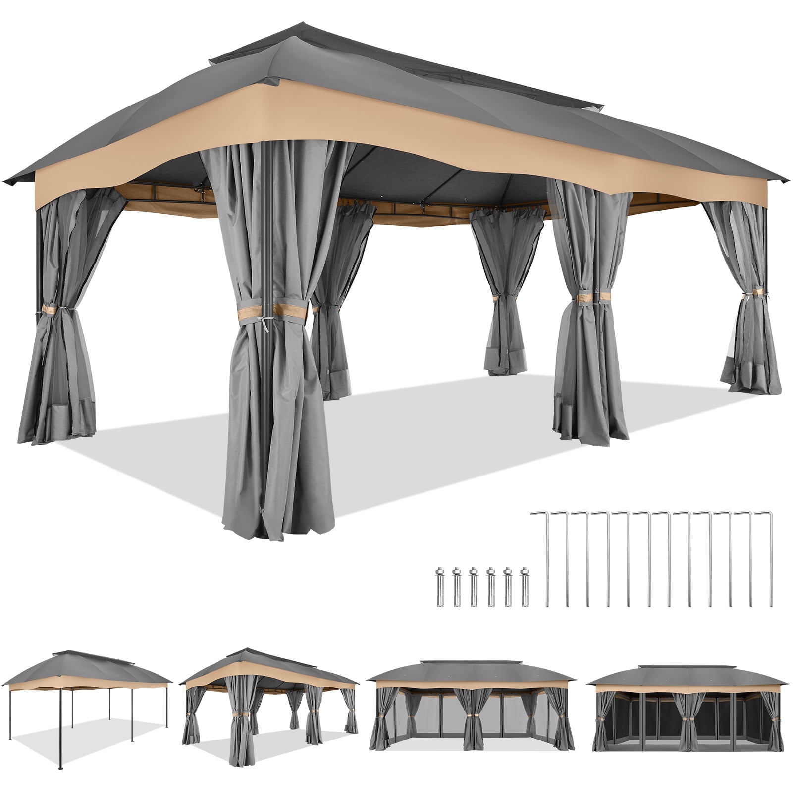 COBIZI 12x20 Heavy Duty Metal Patio Gazebo with Mosquito Netting
