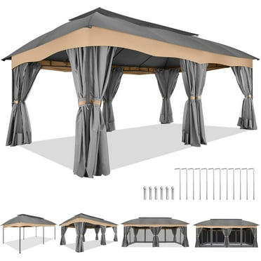 COBIZI Heavy Duty 12x20 Metal Patio Gazebo Outdoor Gazebo Canopy Tent with 6 Mosquito Netting and Curtains Gazebos Shelter 100% Waterproof with Double Roof for Party, Backyard, Deck, Garden, Gray