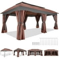 thumbnail image 1 of COBIZI Heavy Duty 12x20 Metal Patio Gazebo Outdoor Gazebo Canopy Tent with 6 Mosquito Netting and Curtains Gazebos Shelter 100% Waterproof with Double Roof for Party, Backyard, Deck, Garden, Brown, 1 of 11