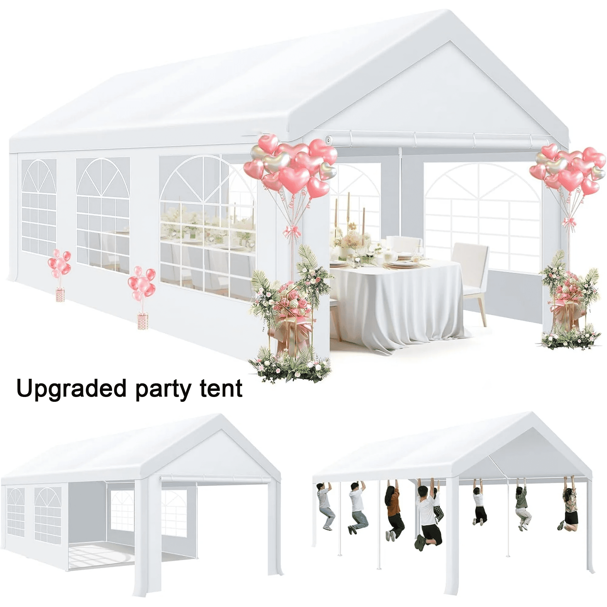 COBIZI Heavy Duty Party Tent, 10x20ft Large Ourdoor Carport Canopy Wedding Tent with Removable Sidewalls, White Tent for Party, Carpas para Fiestas, Canopy Tent with Built-in Sandbags, UV 50+
