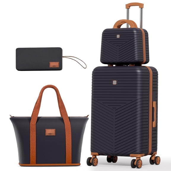 COBIZI Luggage Sets 4 Piece with 360° Spinner Wheels, Carry on Luggage with TSA Lock, Luitcases Hardshell ABS+PC, Suitcase Set for Travel, Black(13/20+Travel Bag + Toiletry Bag)