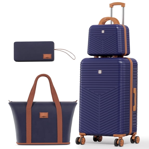 COBIZI Luggage Sets 4 Piece with 360° Spinner Wheels, Carry on Luggage with TSA Lock, Luitcases Hardshell ABS+PC, Suitcase Set for Travel, Blue(13/20+Travel Bag + Toiletry Bag)