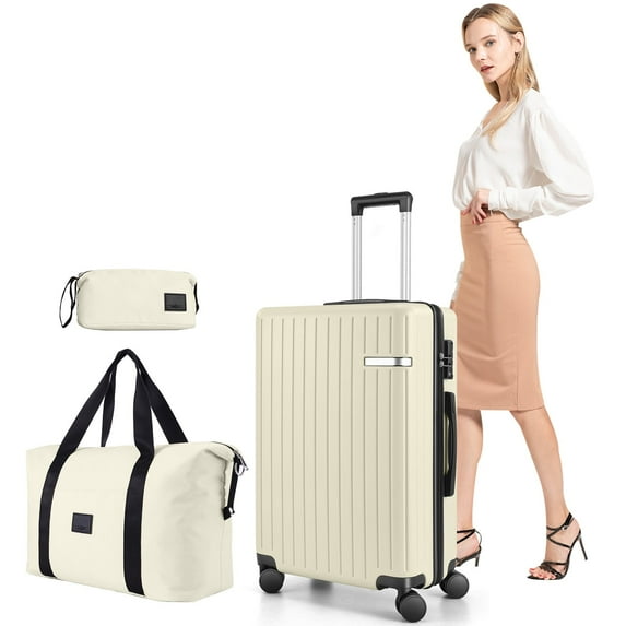 COBIZI Luggage Sets 5 Piece Suitcases With Wheels,ABS+PC Lightweight Hard Shell Luggage Sets With Tsa Lock, Carry On Suitcase Set With Carry On Travel Bag, Expandable Duffle Bag For Travel, Beige