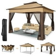 thumbnail image 1 of COBIZI Outdoor Canopy Gazebo 11x11 Pop Up Gazebo Patio Gazebo with 4 Mosquito Netting Outdoor Canopy Shelter with 121 Square Feet of Shade for Outdoor Lawn, Party, Garden, Backyard and Deck, Brown, 1 of 15
