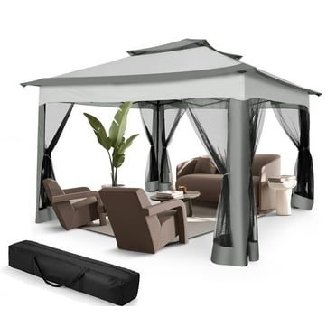 COBIZI Outdoor Canopy Gazebo 11x11 Pop up Gazebo Patio Gazebo with Mosquito Netting Outdoor Canopy Shelter with 121 Square feet of Shade for Outdoor Lawn, Garden, Backyard and Deck, Gray