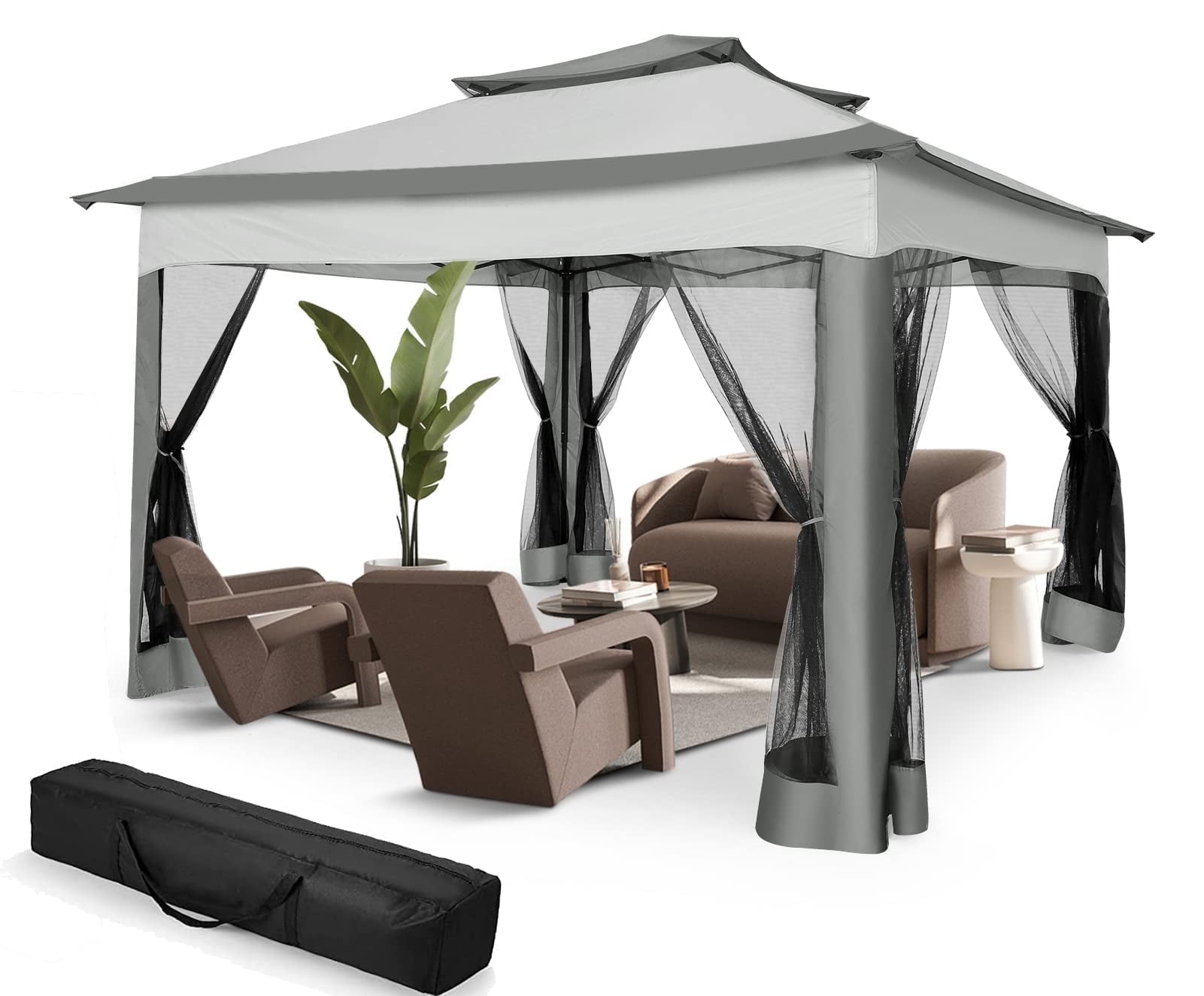 Gray 11x11 Pop-Up Patio Gazebo with Mosquito Netting