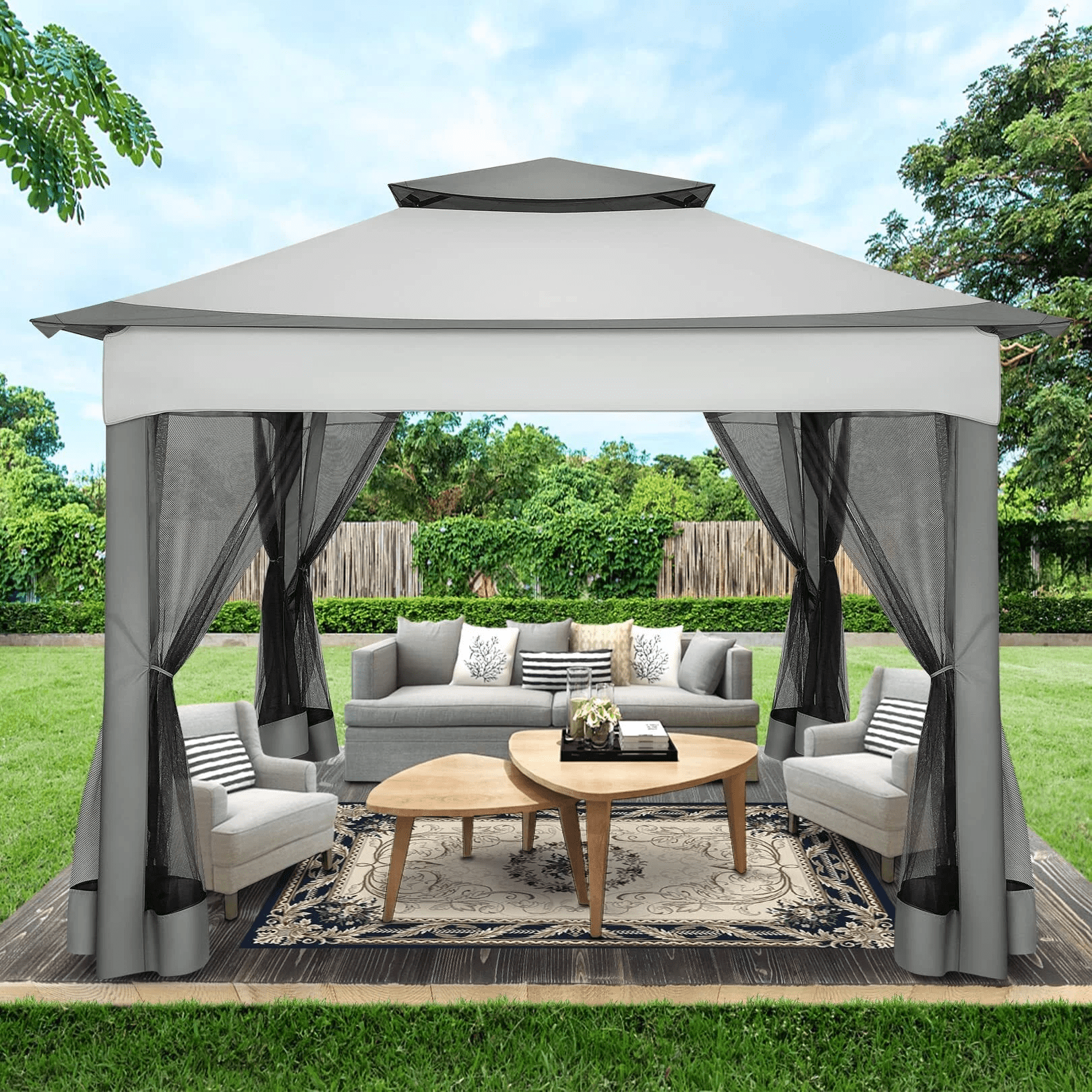 Gray 11x11 Pop-Up Patio Gazebo with Mosquito Netting