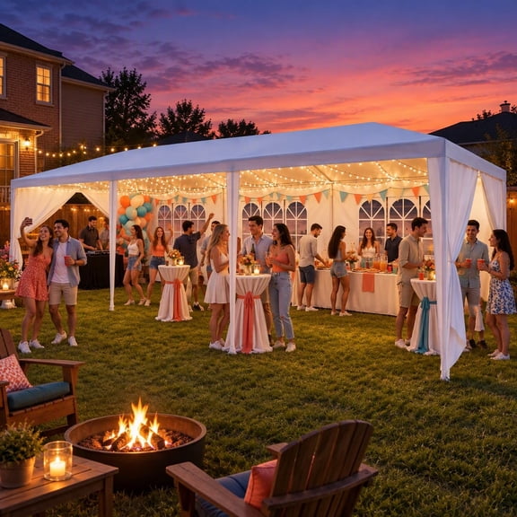 COBIZI 10x30FT Party Tent with 8 Removable Sidewalls, Waterproof UPF 50+ Sun Protection, Large Outdoor Canopy for Weddings, BBQ, Parties, Trade Shows & Events, White