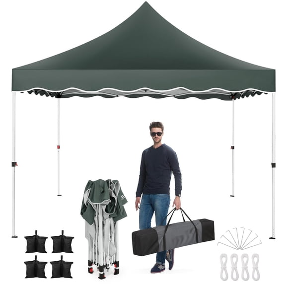 COBIZI 10x10 Pop Up Canopy Tent, Waterproof Instant Canopy with Sandbags, Stakes & Ropes, UPF 50+ Sun Shade Portable Shelter for Outdoor Party, Events, Vendor, Backyard, Gray