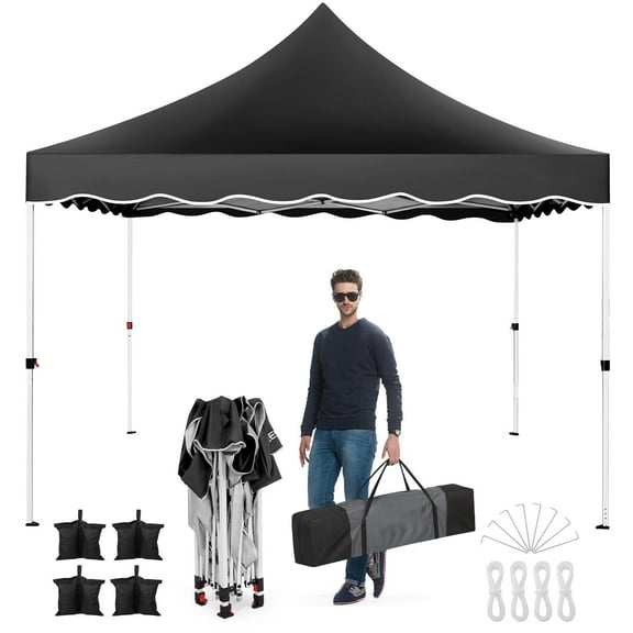 COBIZI Party Tent 10x10 Pop up Canopy, Easy Setup Canopy Tent with Sandbags, Stakes & Ropes, UPF 50+ Waterproof Outdoor Instant Portable Shelter for Party, Events, Vendor, Black