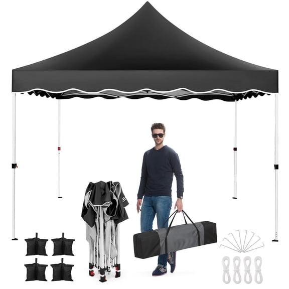 COBIZI Party Tent 10x10 Pop up Canopy, Easy Setup Canopy Tent with Sandbags, Stakes & Ropes, UPF 50+ Waterproof Outdoor Instant Portable Shelter for Party, Events, Vendor, Black