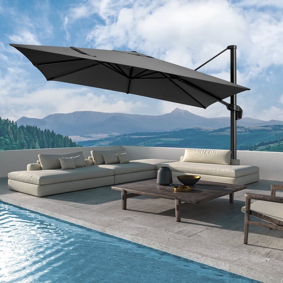 COBIZI Patio Offset Umbrella 10x10FT Outdoor Patio Height adjustable and Windproof, 360degrees Rotation Aluminum,Darkgrey(Upgraded,2.0)