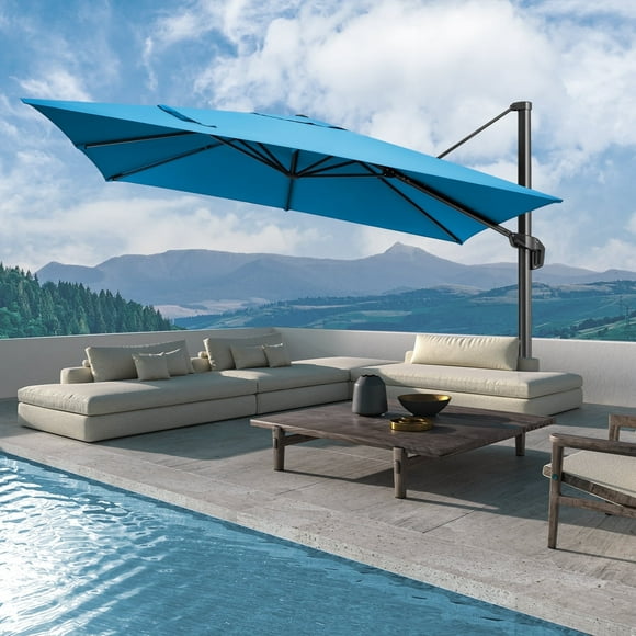 COBIZI Patio Offset Umbrella 10x10FT Outdoor Patio Height adjustable and Windproof, 360degrees Rotation Aluminum,Light blue(Upgraded,2.0)