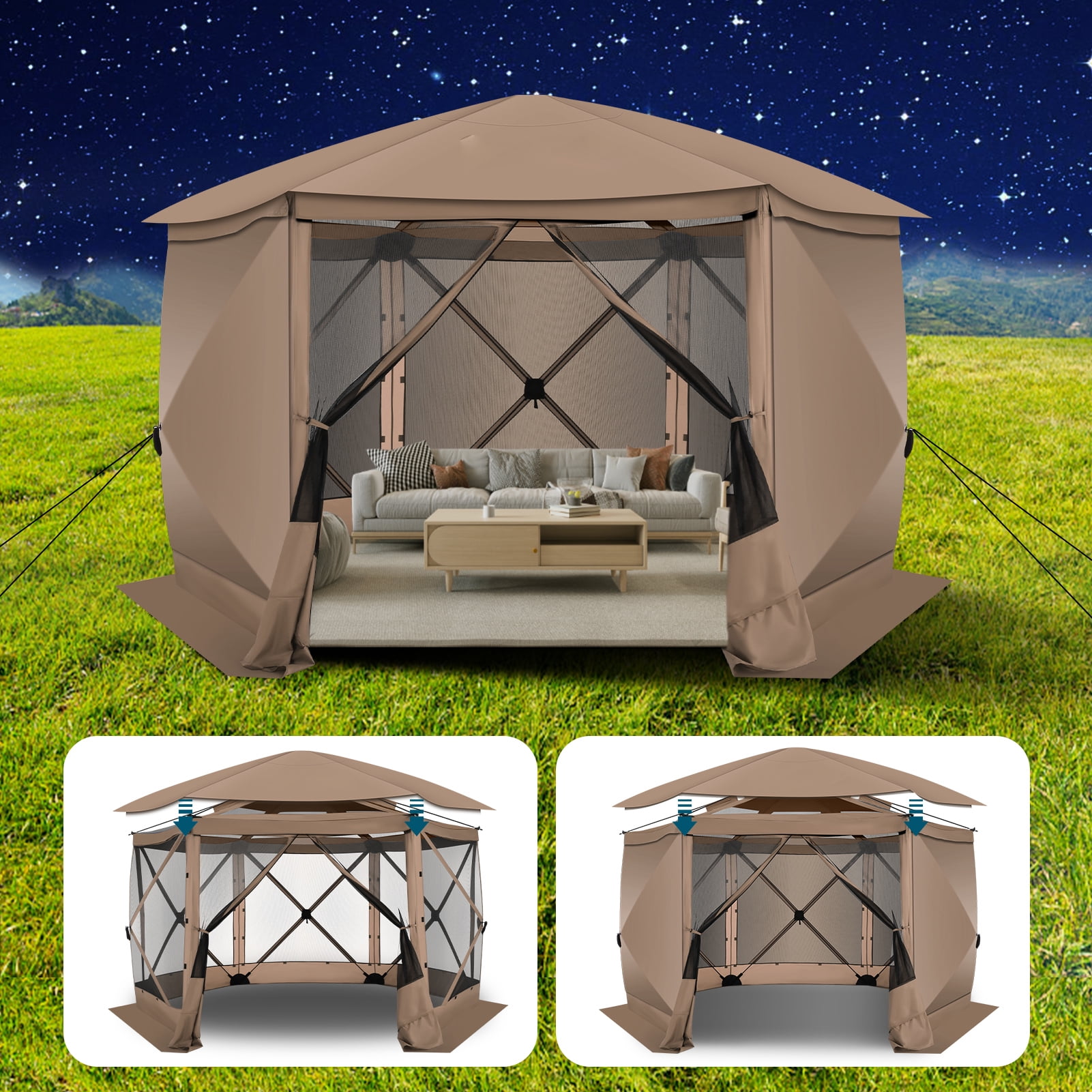 COBIZI Pop up Gazebo Screen Tent Screen House for Camping 12x12 Starry Sky Gazebo with Removable Roof Outdoor Screened Gazebo with Sidewalls