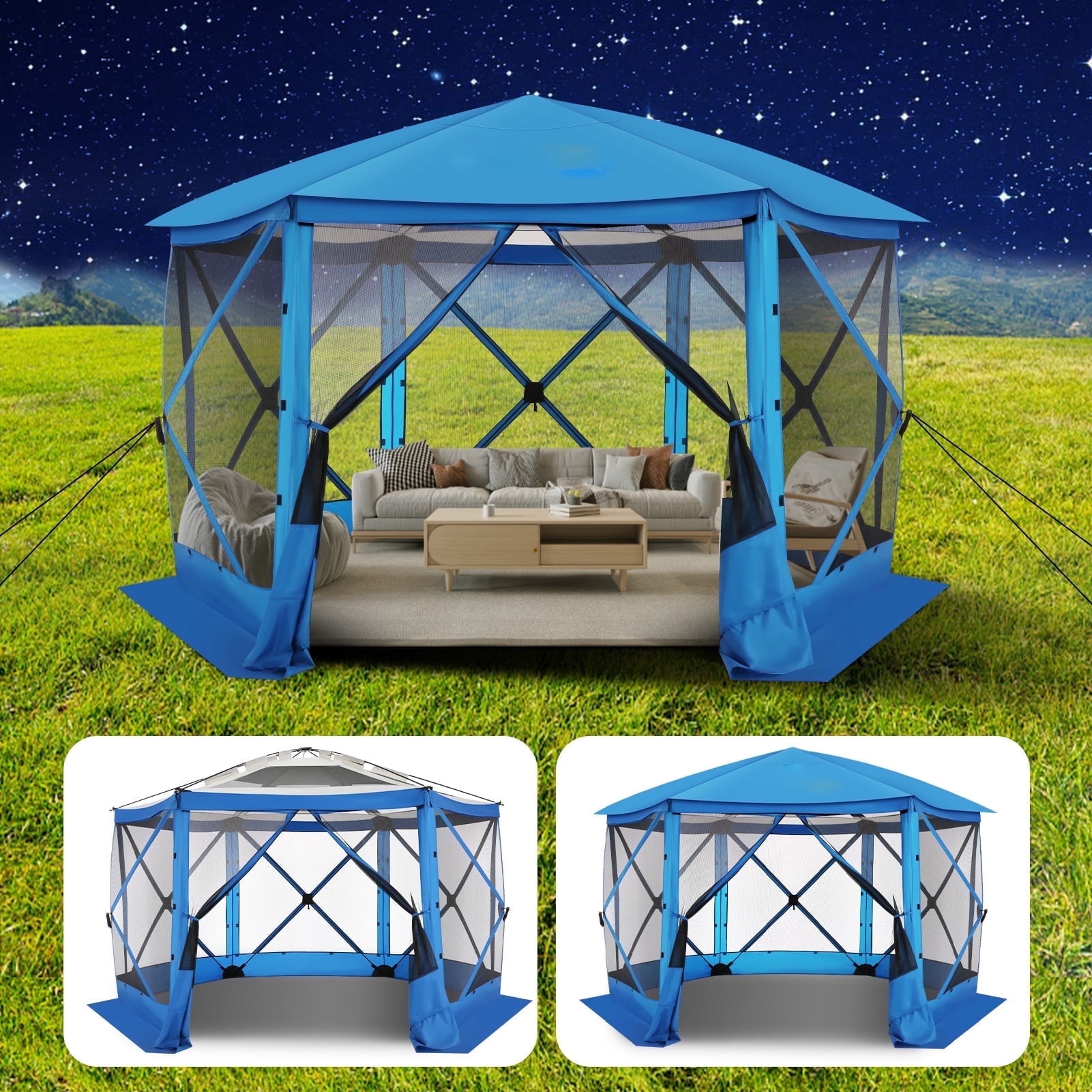COBIZI Pop up Gazebo Screen Tent Screen House for Camping,12x12 Gazebo with Removable Roof, Outdoor Screened Gazebo with Sidewalls, Tent with Carry Bag and Ground Stakes,Blue(Upgraded)