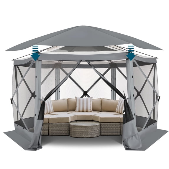 COBIZI Pop Up Gazebo Starry Sky Screen Tent Screen House with a mesh top for Camping, 12x12 Screen Room with Mosquito Netting, Hub Tent Instant Screened Canopy with Carrying Bag, Gray