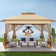 thumbnail image 1 of COBIZI Pop Up Gazebo 11x11 One-Push Canopy Tent, Outdoor Canopy Shelter with Double Roof Ventiation 121 Square Feet of Shade for Lawn, Garden, Backyard and Deck, Khaki(Upgraded 2.0), 1 of 8