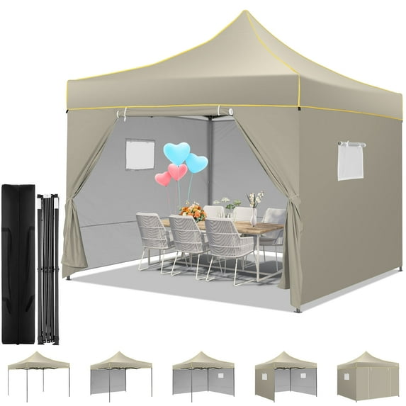 COBIZI Pop-up Canopy 10x10 Tents for Parties, Outdoor Canopy with Sidewalls and Carry Bag,Waterproof Tent for Backyard, Wedding, Event, Sports, Commercial, Khaki