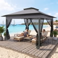 thumbnail image 1 of COBIZI Pop-up Gazebo 12x12 Outdoor Gazebo Canopy with Mosquito Netting Patio Tent Backyard Canopy with 2-Tiered Vented Top 3 Adjustable Height and 144 Square ft of Shade,Dark Gray, 1 of 13