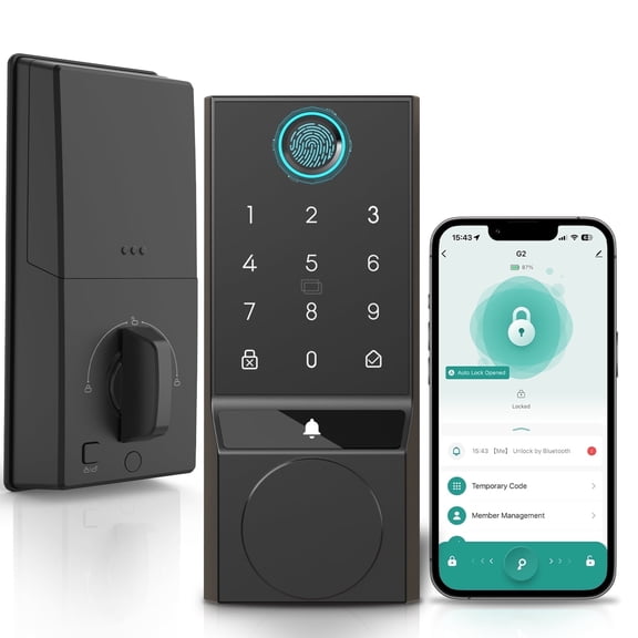COBIZI Smart Lock, Fingerprint Keyless Entry Door Lock with App Control, Bluetooth Smart Deadbolt Lock, App Remote Control, Auto-Lock, Easy Installation, IP54 Waterproof, Black