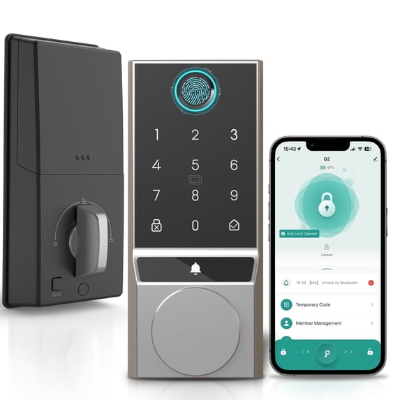 COBIZI Smart Lock, Fingerprint Keyless Entry Door Lock with App Control, Bluetooth Smart Deadbolt Lock, App Remote Control, Auto-Lock, Easy Installation, IP54 Waterproof, Metallic Silver