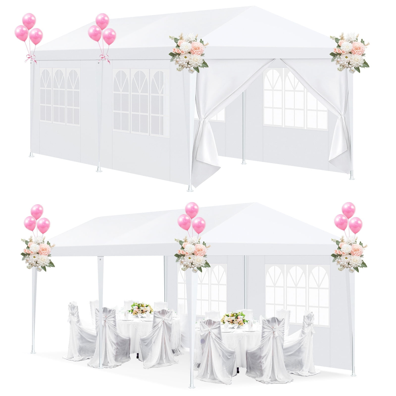 COBIZI 10'x20' Outdoor Party Tent - Waterproof Canopy with 4 Removable Sidewalls, White