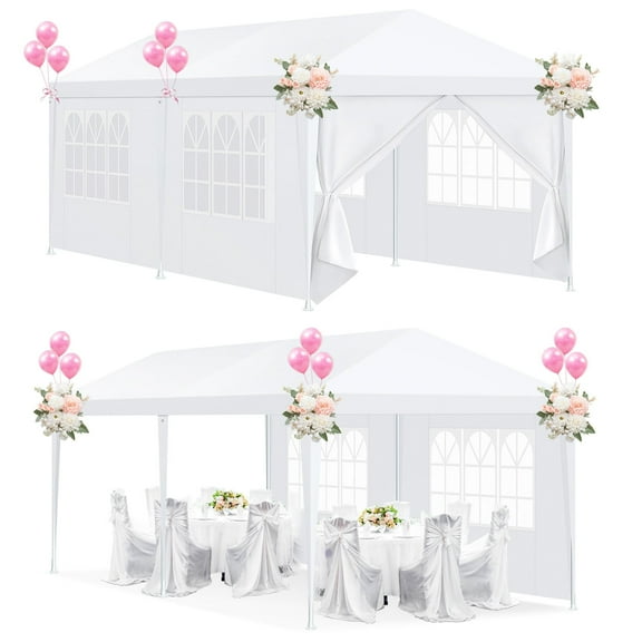 COBIZI 10'x20' Waterproof Party Tent - Outdoor Canopy with 4 Removable Walls, White