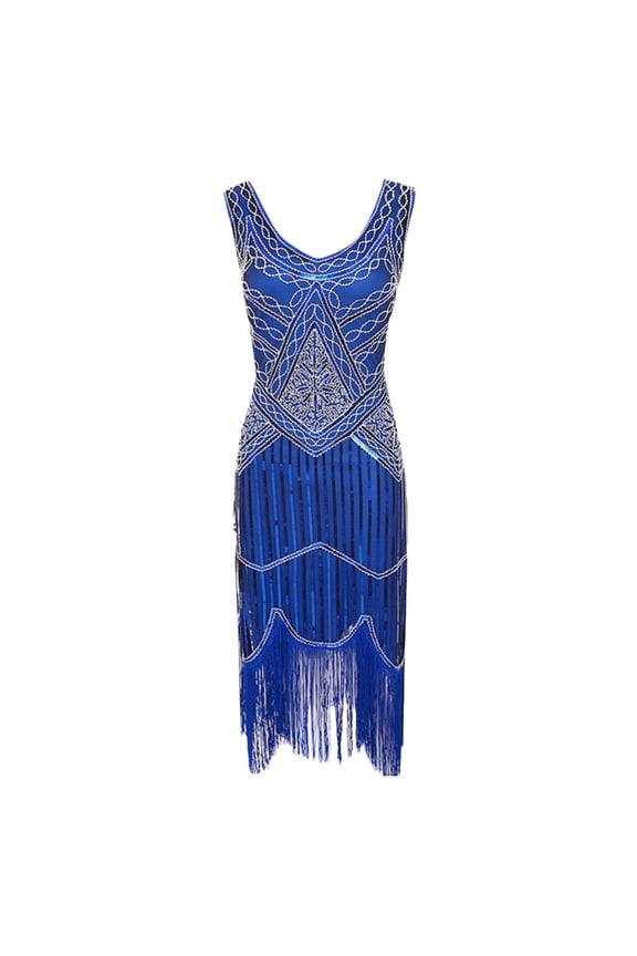 Knitted Twisted Front Bodycon Dress Plus Size Vintage 1920S Flapper Tassel Great Evening Party Cocktail Dress Boho Dresses for Women 2024 T-1710 Blue L