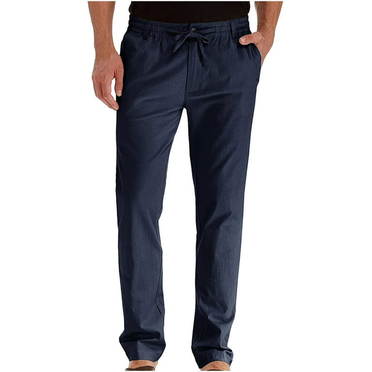 COBKK Mens Sweatpants Full Length Pants Men s Business Loose Large Size Elastic Waist Cotton All match Solid Color Cargo Pant For Men Navy Slim Lounge