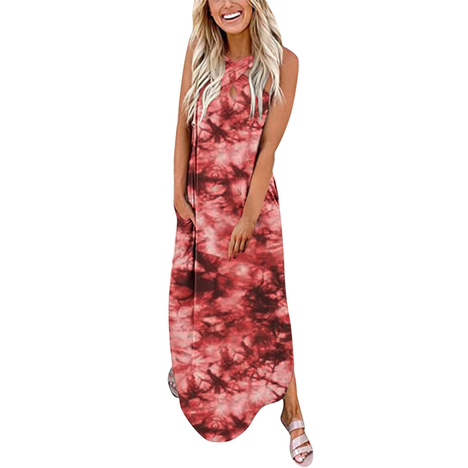 COBKK Summer Midi Dress Puff Sleeve in Clearance Boho Sundress for