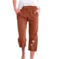 thumbnail image 1 of COBKK Women's Capris Pants in Clearance Fashion Womens Casual Printing Elastic Loose Pants Straight Wide Leg Trousers with Pocket Women's Sweatpants J-58 Coffee S, 1 of 5