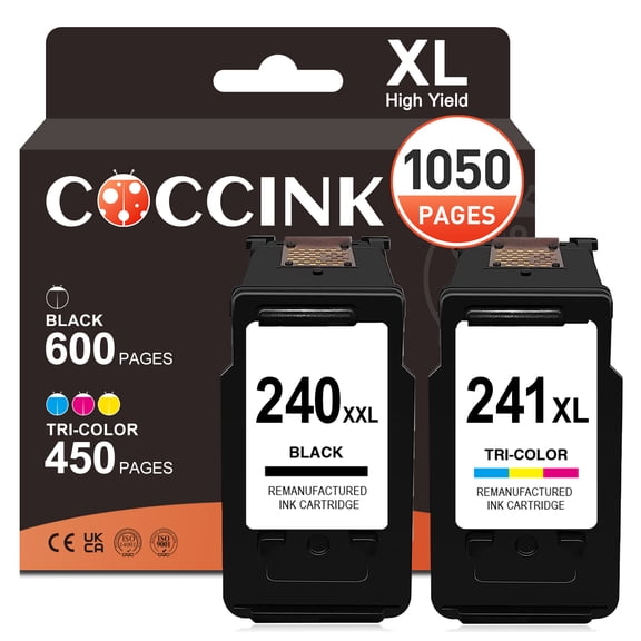 COCCINK 240 XXL 241XL Ink Cartridges PG-240XL CL-241XL Compatible with Canon Pixma MG3600 MG3620 MG3520 MG2120 MX432 MX452 MX472 TS5120 Printer 240XL 241 XL Combo Pack, Black & Color