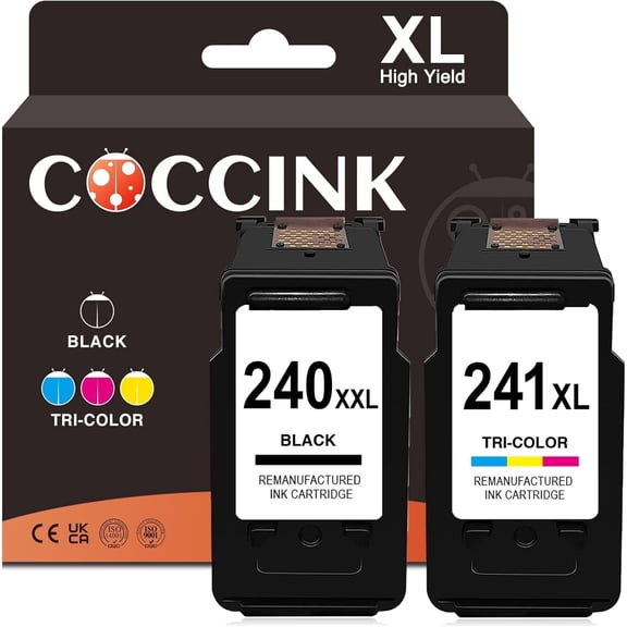 COCCINK 240 XXL 241XL Ink Cartridges PG-240XL CL-241XL Compatible with Canon Pixma MG3600 MG3620 MG3520 MG2120 MX432 MX452 MX472 TS5120 Printer 240XL 241 XL Combo Pack, Black & Color