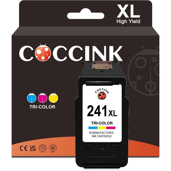 COCCINK 241XL Color Ink Cartridge CL-241XL Compatible with Canon Pixma MG3620 MG3600 MG3520 MG3120 MG4120 MG2120 MX432 MX452 MX472 TS5120 Printer 241 XL Printer Ink, Color