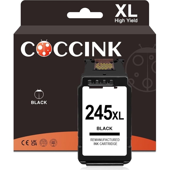 COCCINK 245XL Black Ink Cartridge PG-245XL Compatible with Canon Pixma TS202 TS302 TS3120 TS3122 TS3150 TS3300 TS3322 MG2500 MG2922 MX490 MX492 TR4522 Printer Cannon 245 XL,Black
