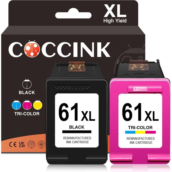 COCCINK 61XL Ink Cartridge Compatible with HP Ink 61 HP Deskjet 2540 2541 2542 2549 3050 3510 1510 1512 Envy 4500 4501 4502 5530 Officejet 4630 4635 Printer Combo Pack, Black & Color