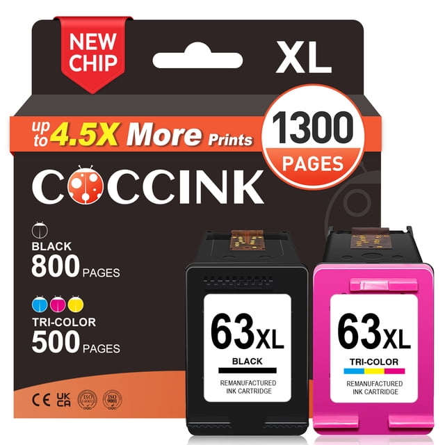 63XL Ink Cartridge Compatible with HP Ink 63 XL Officejet 3830 3833 ...