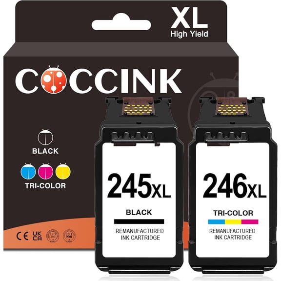COCCINK PG-245XL CL-246XL Ink Cartridges Compatible with Canon Pixma MG2520 MG2522 MX490 MX492 TS3120 TS3122 TS3150 TS3322 TS202 TS302 TR4520 Printer 245 XL and 246 XL Combo Pack,Black & Color