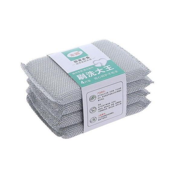 COCEQUC 4PCS Steel Wire Dishwashing Sponge Sponge Wipe Household Scouring Pad V6Z9