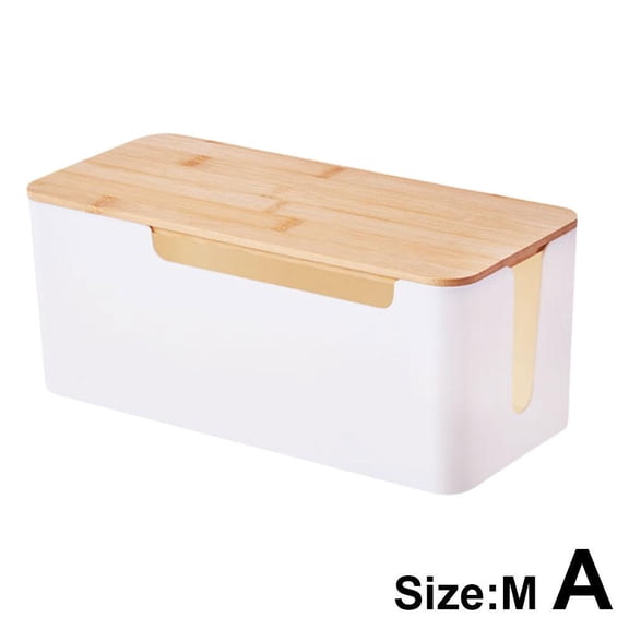 COCEQUC Bamboo wood style white (A) medium $ plastic wire storage box power plug board wire box junction box socket data cable storage box