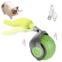 Interactive Automatic Cat Toy Ball - LED Feather Tail, Sound Activated, USB Rechargeable