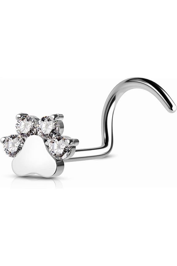 Paw S-Shape Nose Stud Titanium Zircon Piercing Jewelry