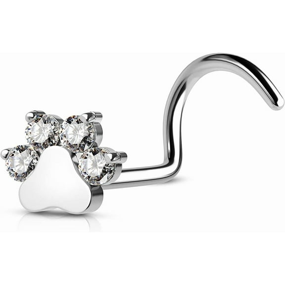 COCHARM Paw S-Shape Nose Stud Titanium Zircon Piercing Jewelry