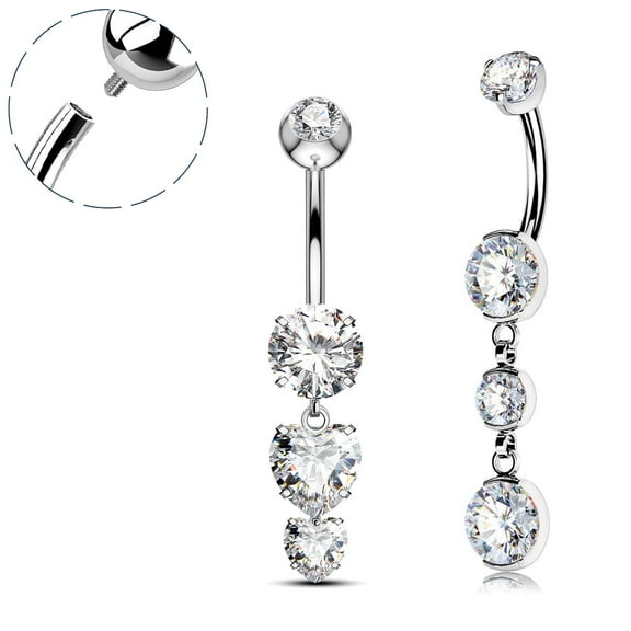 COCHARM 2PCS Heart Belly Button Rings Dangle G23 Titanium Zircon 14G Navel Piercing Jewelry