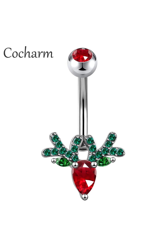 Christmas Reindeer Belly Button Ring Stainless 14G Navel Curved Barbell Piercing Jewelry