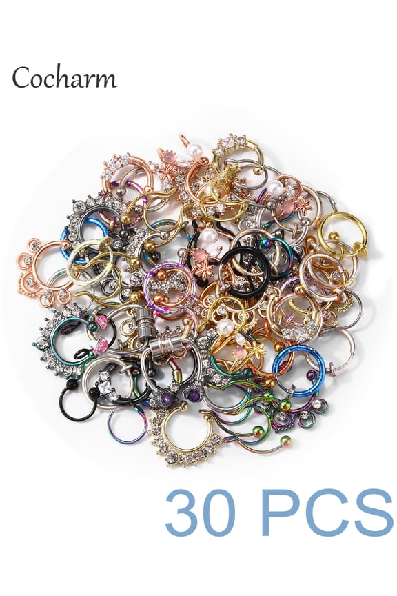 Random 30PCS Fake Nose Ring Non-piercing 316L Stainless Steel Adult Septum Rings